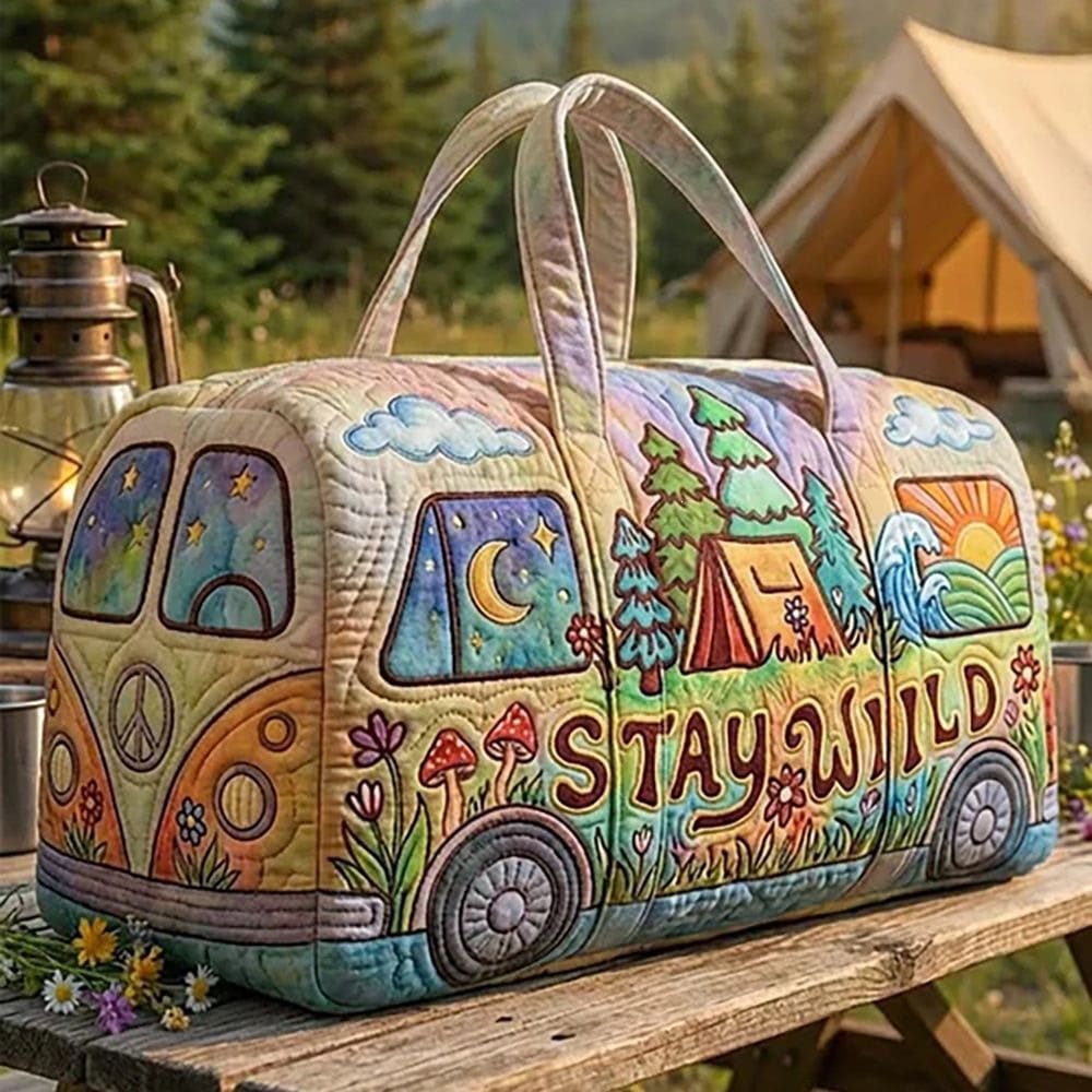Portable Outdoor Patchwork 3D Print Duffle Bag Cartoon Van Floral Camper Stay Wild Hippie Bus Ladies Gym Overnight Travel Bag