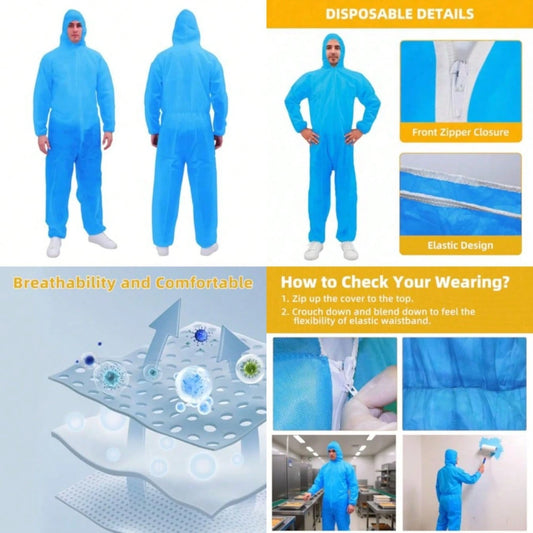 PPE Hazmat Suits- 3 Sizes 10 Colors Options Paint Suit, Protective Coverall With Elastic Wrists And Hood
