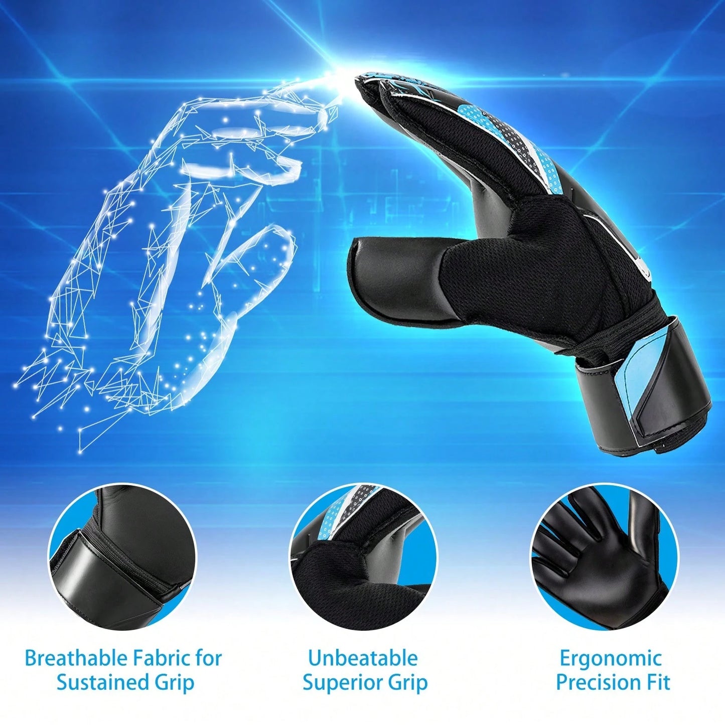 Professional Soccer Goalkeeper Goalie Gloves- Super Superior Grip, Finger Protection, High Performance- Durable & Comfortable Training/Match Gloves For Adults, Youth (Size 4-10)