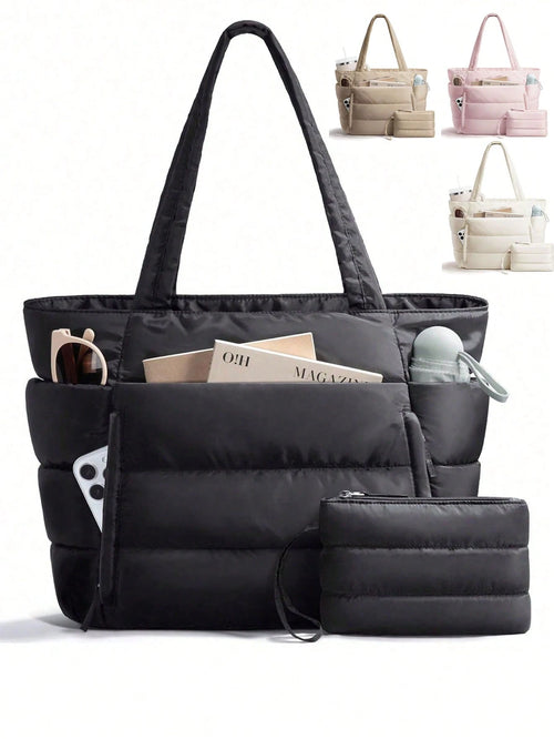 Puffer Tote Bag For Women, 20L Work Bags For Women With Laptop Sleeve, Waterproof Nylon Purses And Bags Women, Back To School Essentials