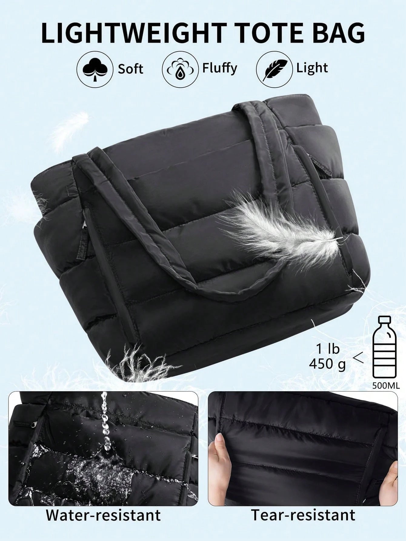 Puffer Tote Bag For Women, 20L Work Bags For Women With Laptop Sleeve, Waterproof Nylon Purses And Bags Women, Back To School Essentials