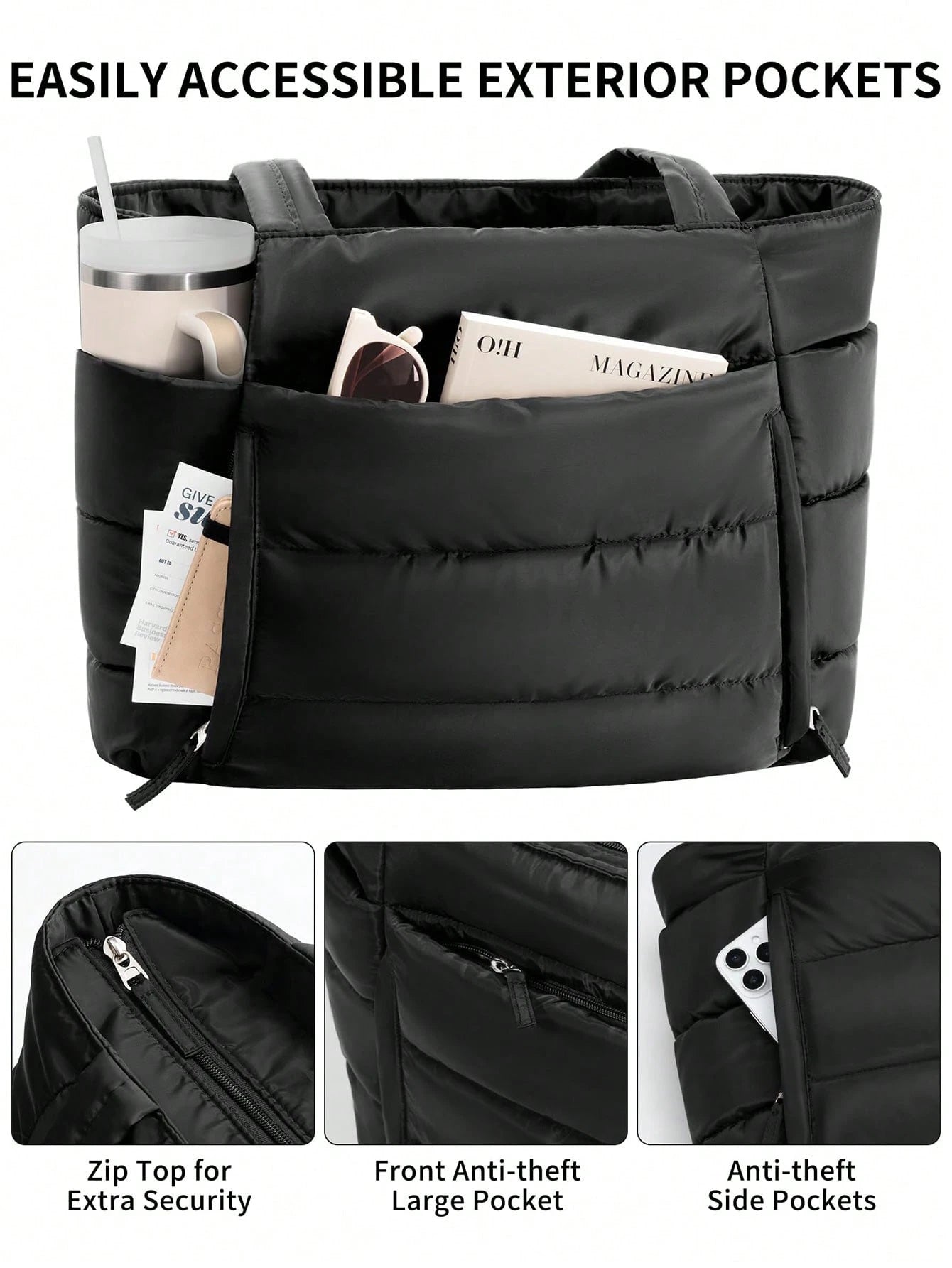 Puffer Tote Bag For Women, 20L Work Bags For Women With Laptop Sleeve, Waterproof Nylon Purses And Bags Women, Back To School Essentials