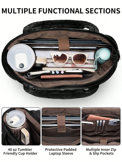 Puffer Tote Bag For Women, 20L Work Bags For Women With Laptop Sleeve, Waterproof Nylon Purses And Bags Women, Back To School Essentials