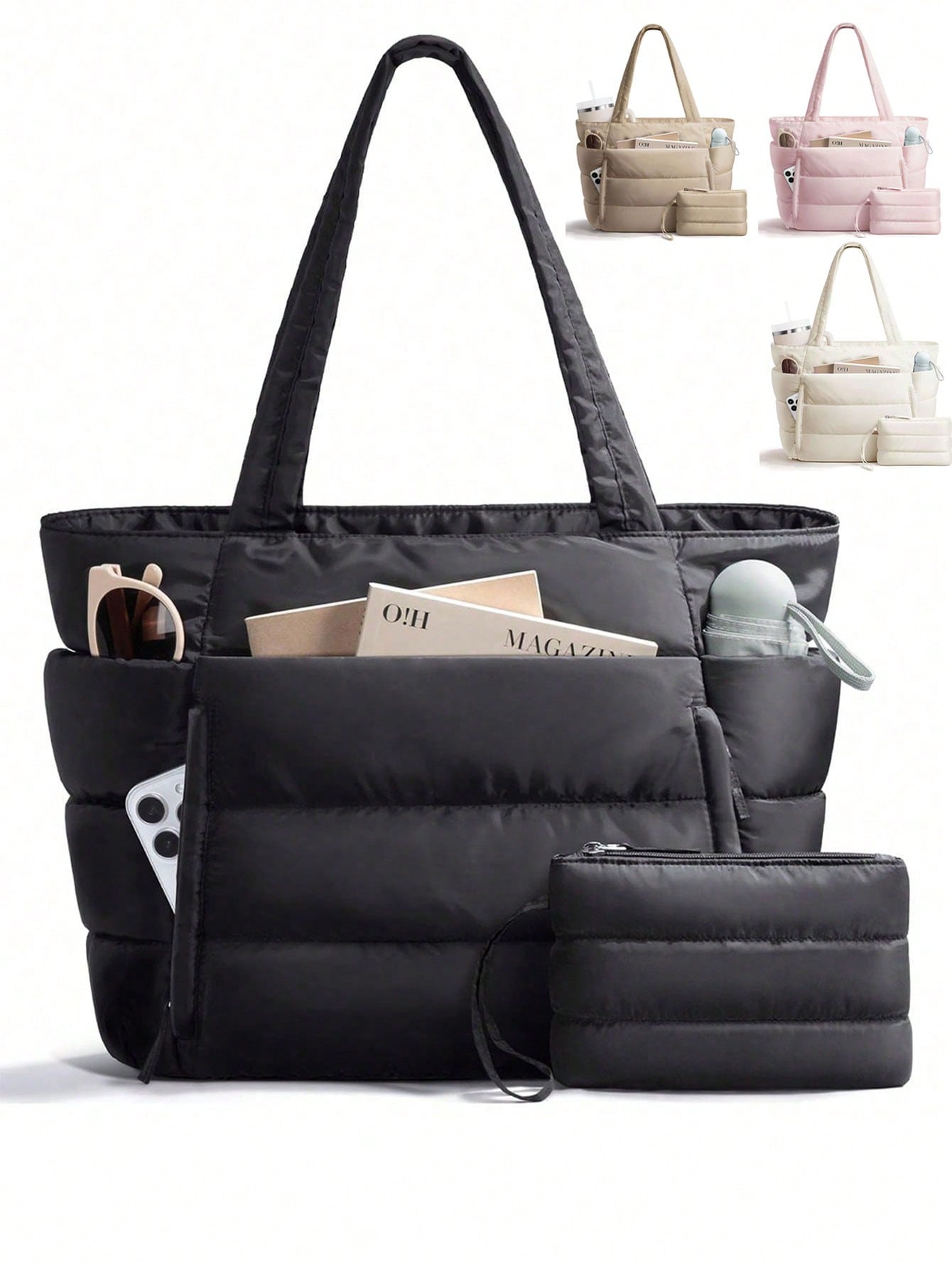 Puffer Tote Bag For Women, 20L Work Bags For Women With Laptop Sleeve, Waterproof Nylon Purses And Bags Women, Back To School Essentials