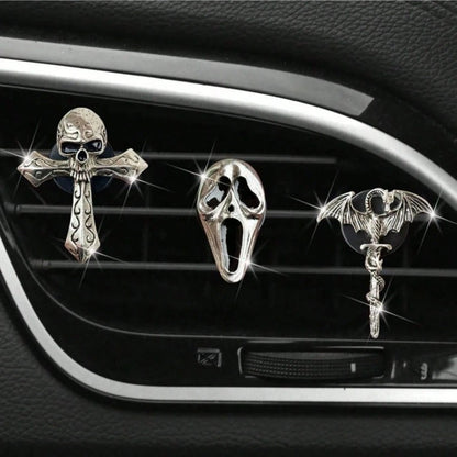 Punk Style Car Air Freshener Clip, Alloy Skull & Cross Design, Creative Vent Decoration Fragrance Holder