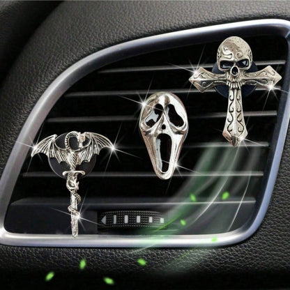 Punk Style Car Air Freshener Clip, Alloy Skull & Cross Design, Creative Vent Decoration Fragrance Holder