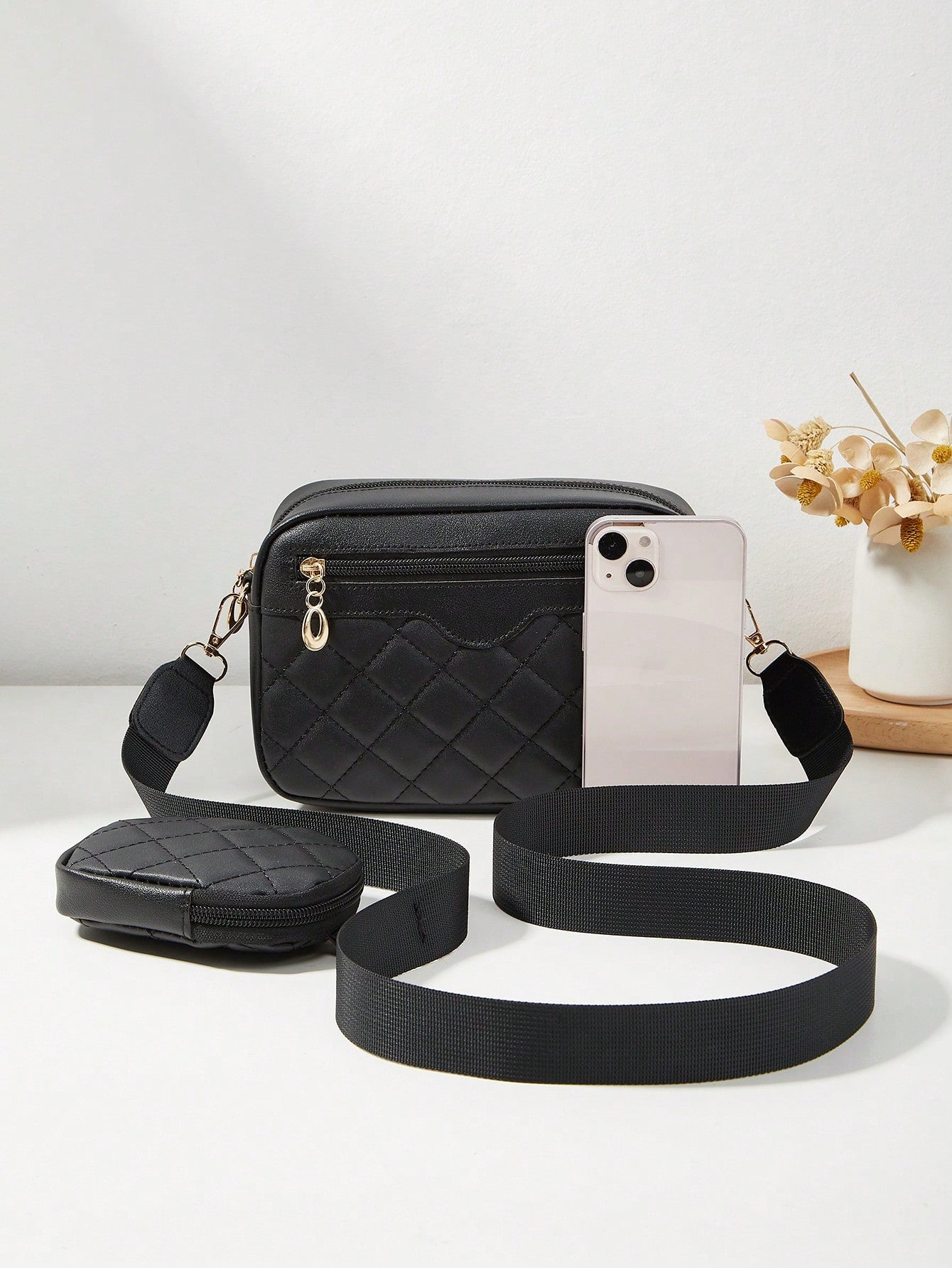 Quilted Rhombus Design Small Shoulder Bag, Women Crossbody Purse With Card Holder
