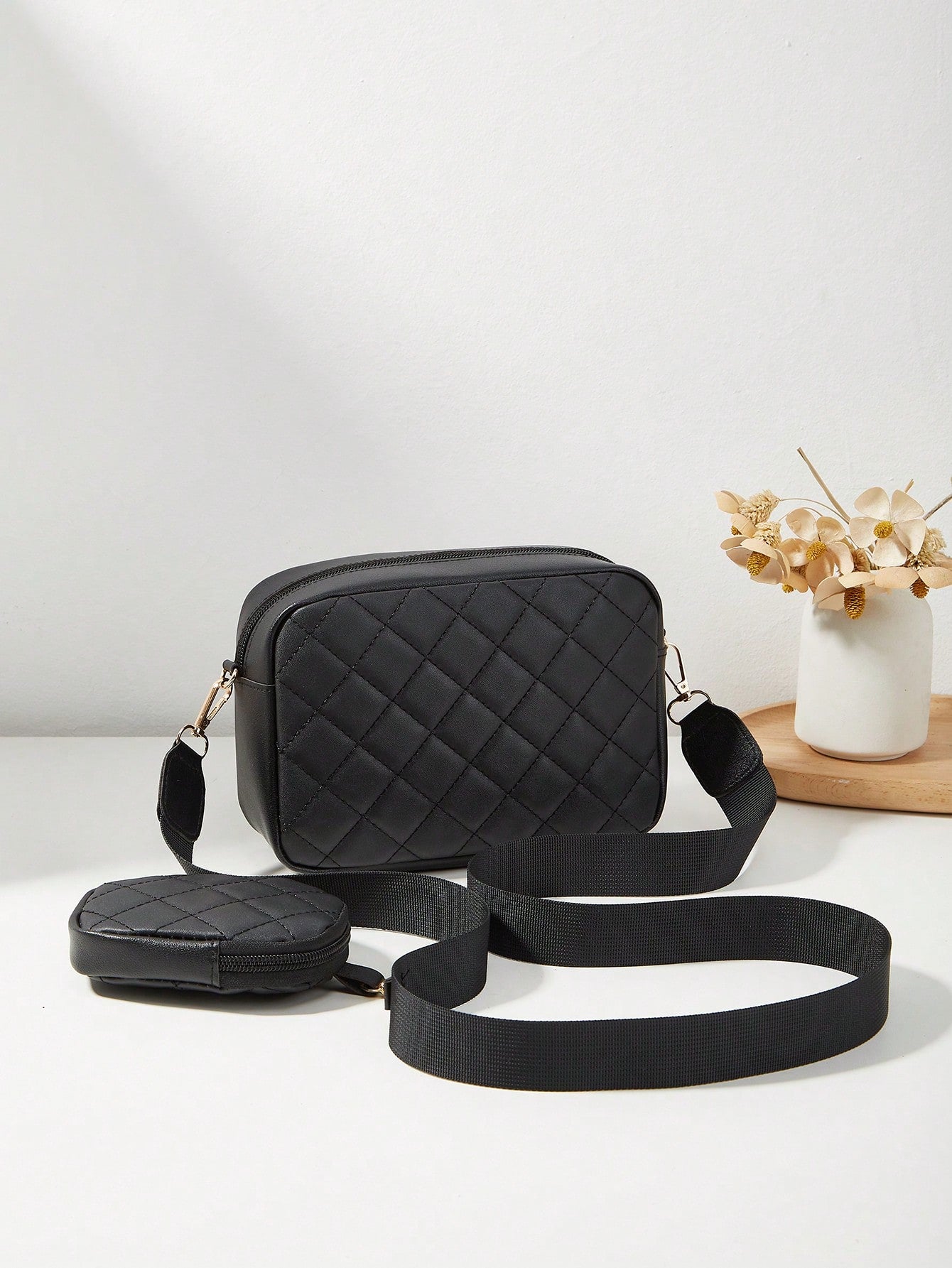 Quilted Rhombus Design Small Shoulder Bag, Women Crossbody Purse With Card Holder