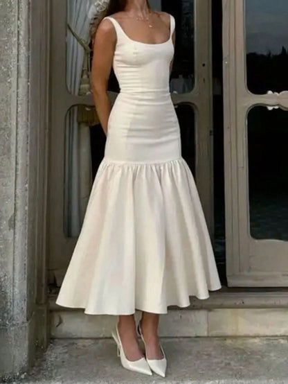 QUNGIGU Women's Elegant Square Neck Long Dress Mermaid Hem Summer Apparel For Wedding Graduation Dating