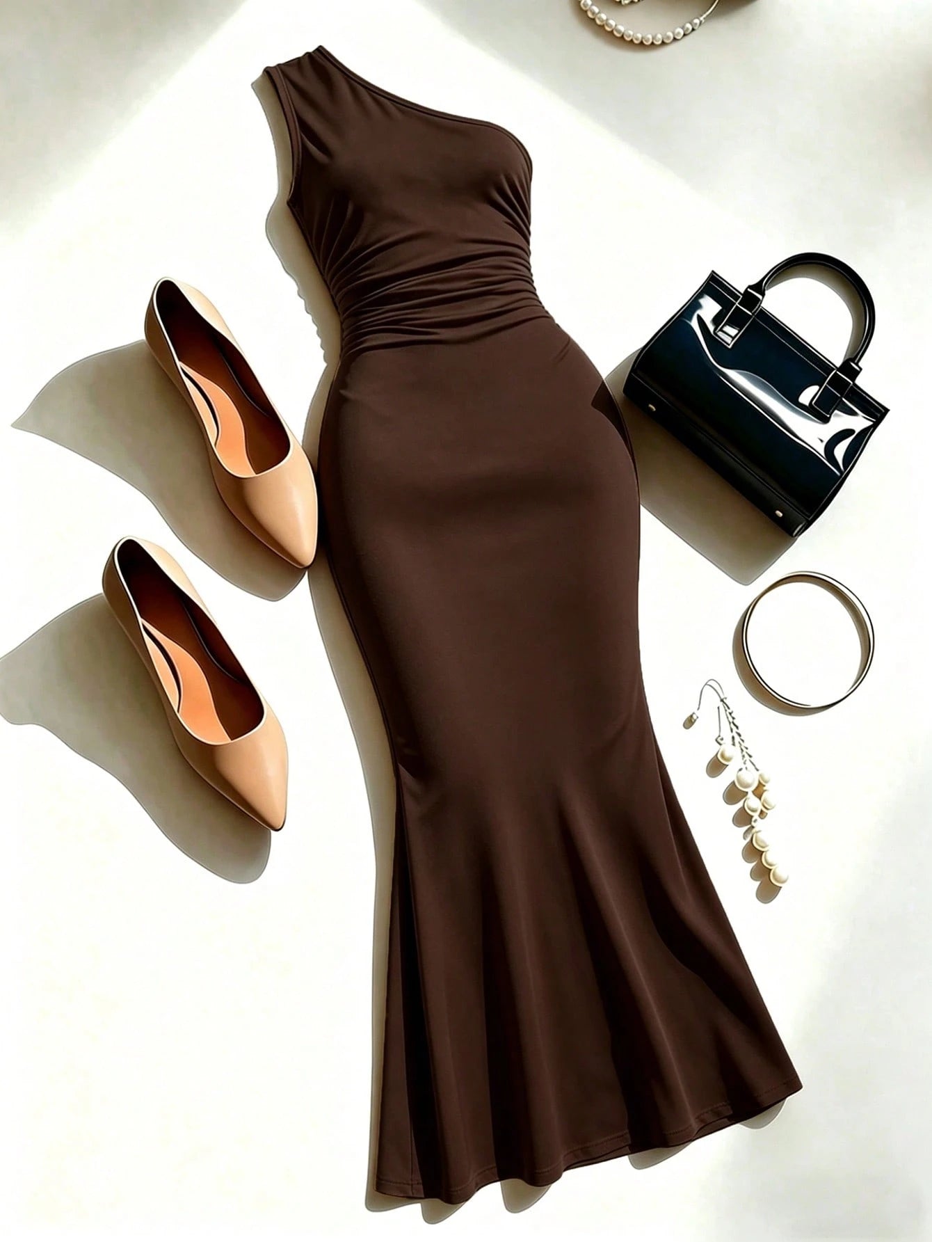 Rafferiza Women's Elegant Vacation Style Minimalist Solid Color Sleeveless Metal Decor Waist Dress, Summer