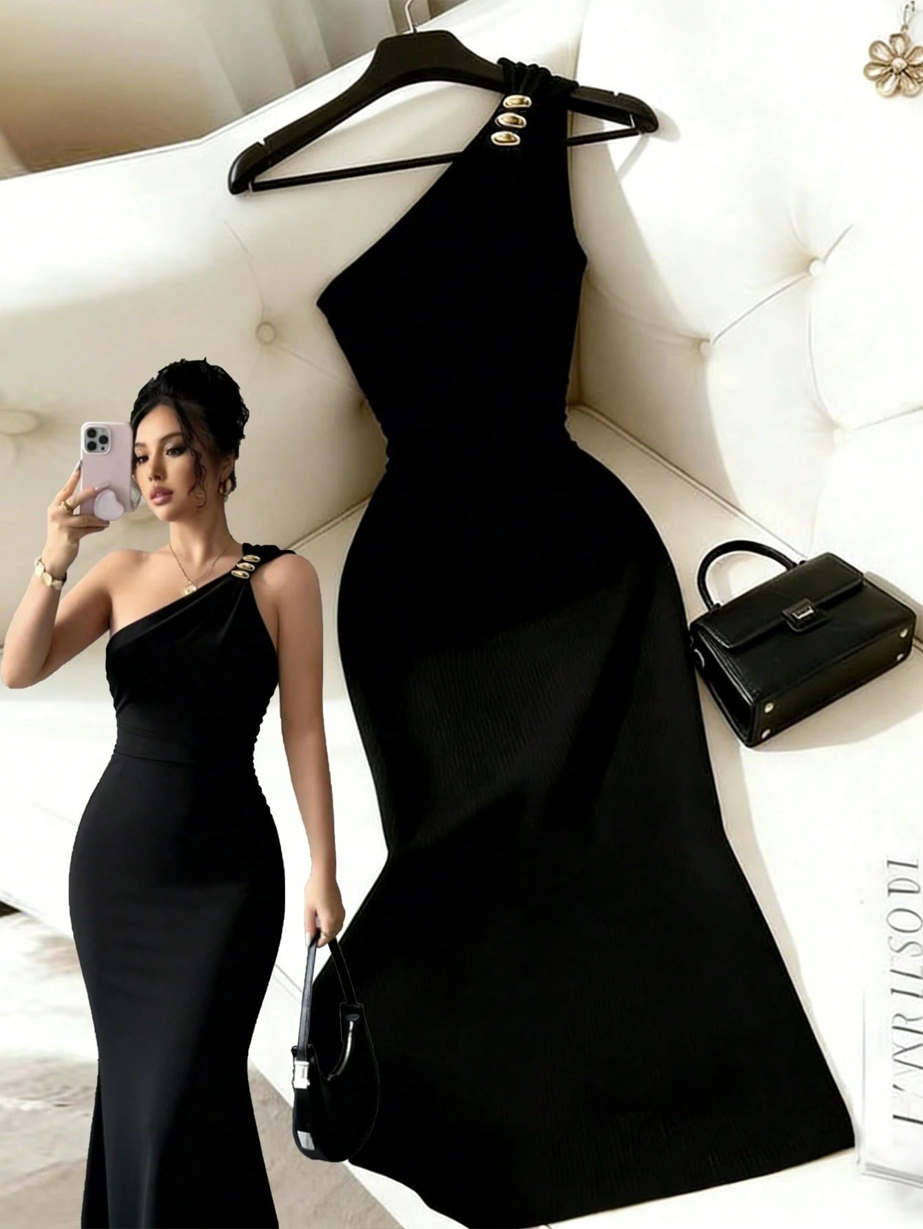 Rafferiza Women's Elegant Vacation Style Minimalist Solid Color Sleeveless Metal Decor Waist Dress, Summer