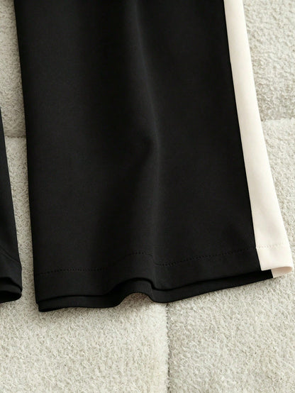 Rafferiza Women Summer Elegant Black And White Patchwork Wide Leg Straight Pants,Winter Office Business Casual Fashion Commuter Versatile Loose Pants