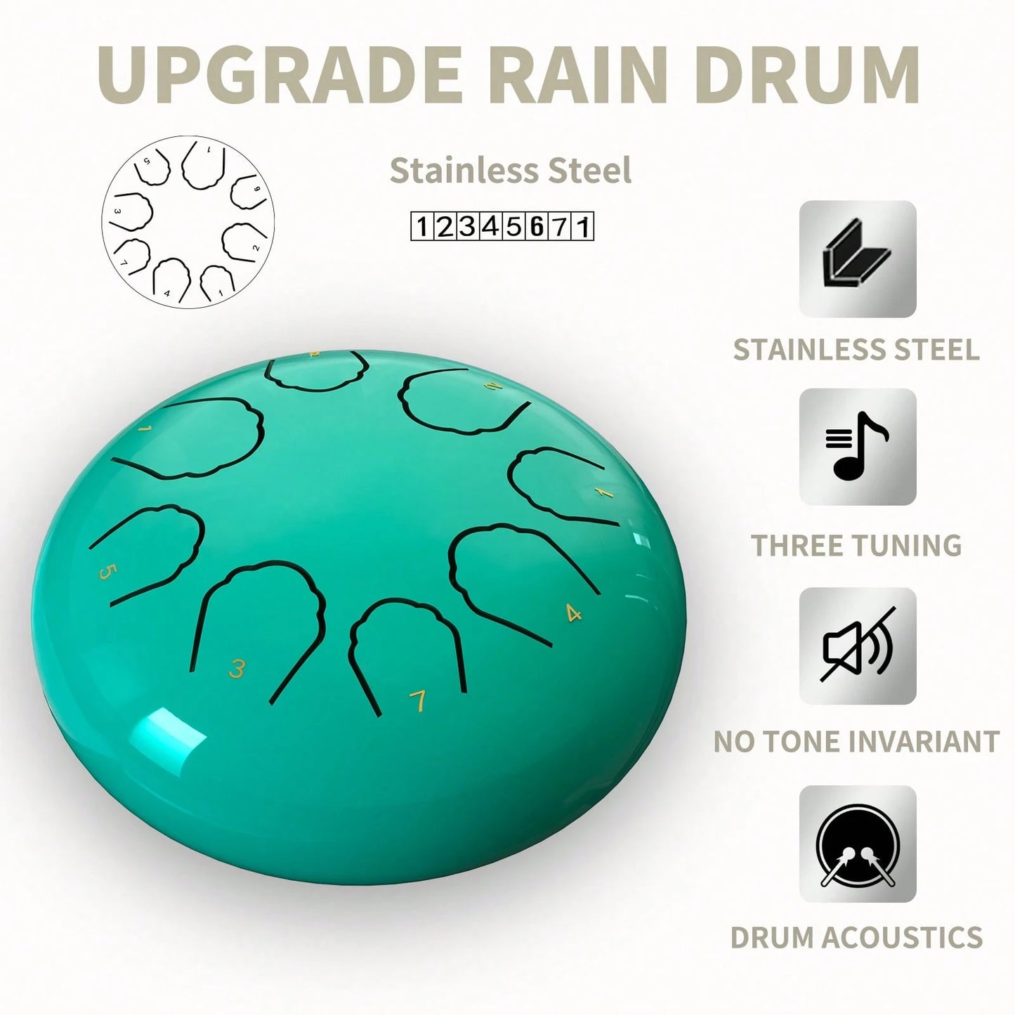 Rain Drum For Outside Garden, 6 Inches 8 Notes Steel Tongue Drum Rain Chime, Chakra Drum For Rain, Rain Drum For Outside Garden When It Rains, Drumsticks Adults Gift Sound Healing