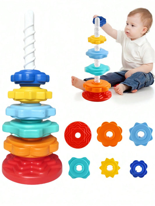 Rainbow Stacking Cups Spinning Tower Funnel Building Blocks Early Educational Toys, Baby Stacking Rings Toy, Rainbow Stacking Rings Montessori Toys