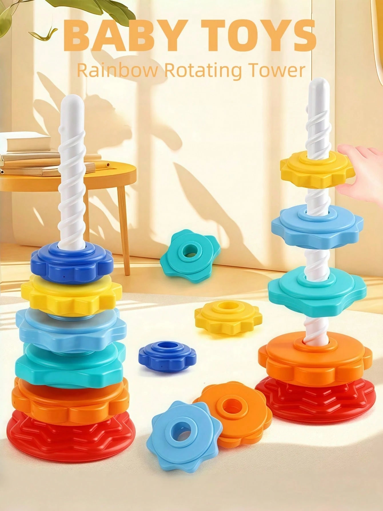 Rainbow Stacking Cups Spinning Tower Funnel Building Blocks Early Educational Toys, Baby Stacking Rings Toy, Rainbow Stacking Rings Montessori Toys