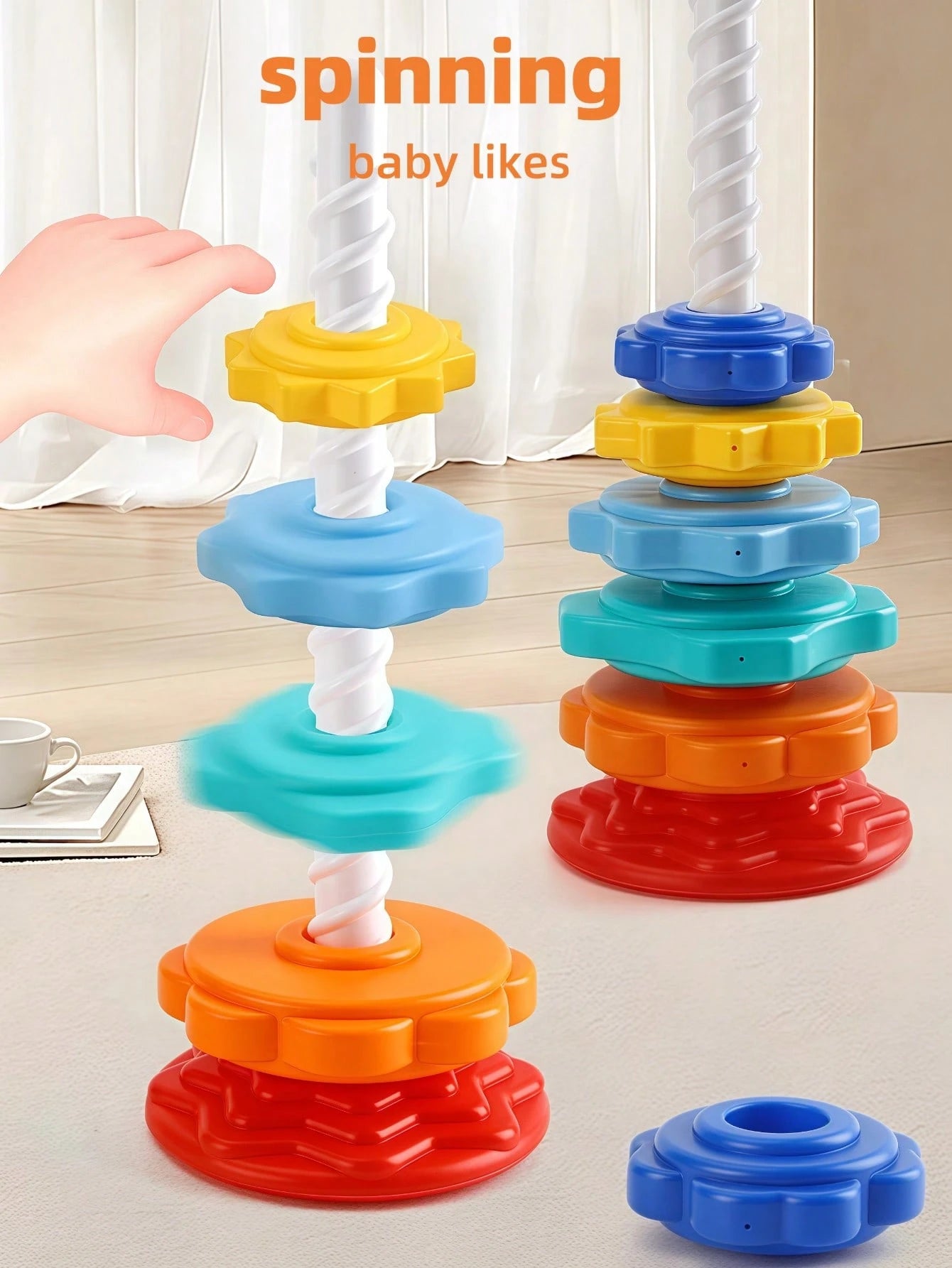 Rainbow Stacking Cups Spinning Tower Funnel Building Blocks Early Educational Toys, Baby Stacking Rings Toy, Rainbow Stacking Rings Montessori Toys