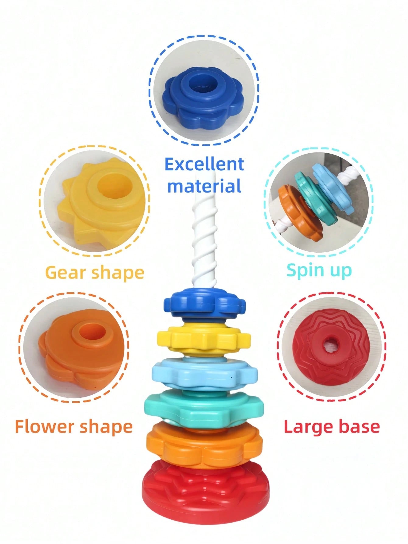 Rainbow Stacking Cups Spinning Tower Funnel Building Blocks Early Educational Toys, Baby Stacking Rings Toy, Rainbow Stacking Rings Montessori Toys