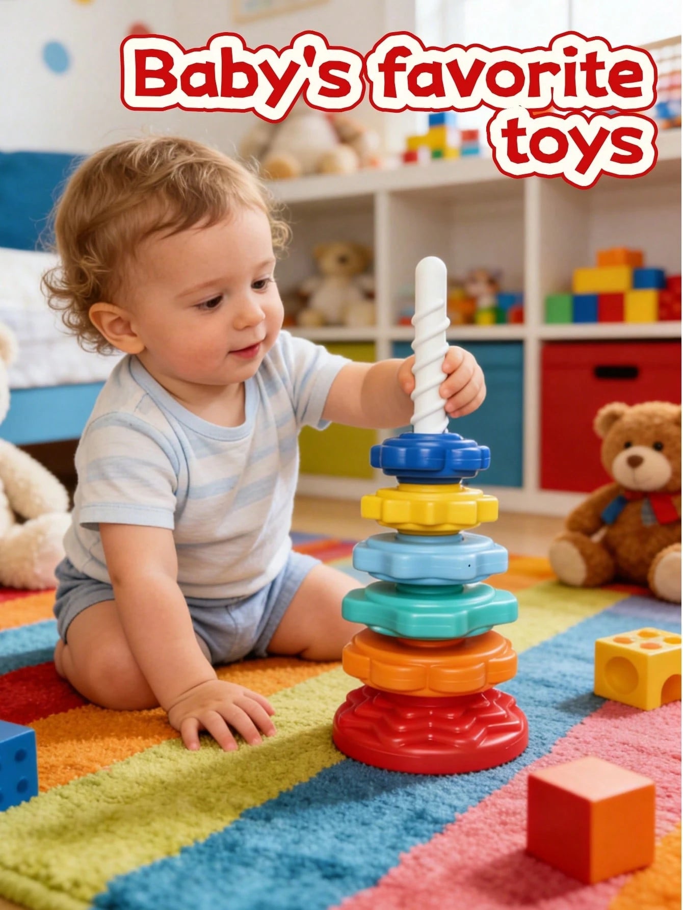 Rainbow Tower Rotating Stacking Toy, Colorful Rings, Children's Educational Early Learning Toy Block Shape Matching, Rotating Toy, Attention Autism Bucket Toy, Rotating Toy, Stacking Toy, Stacking Rin