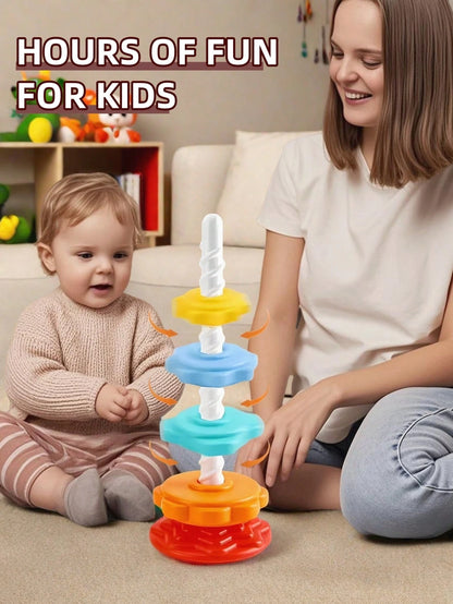 Rainbow Tower Rotating Stacking Toy, Colorful Rings, Children's Educational Early Learning Toy Block Shape Matching, Rotating Toy, Attention Autism Bucket Toy, Rotating Toy, Stacking Toy, Stacking Rin