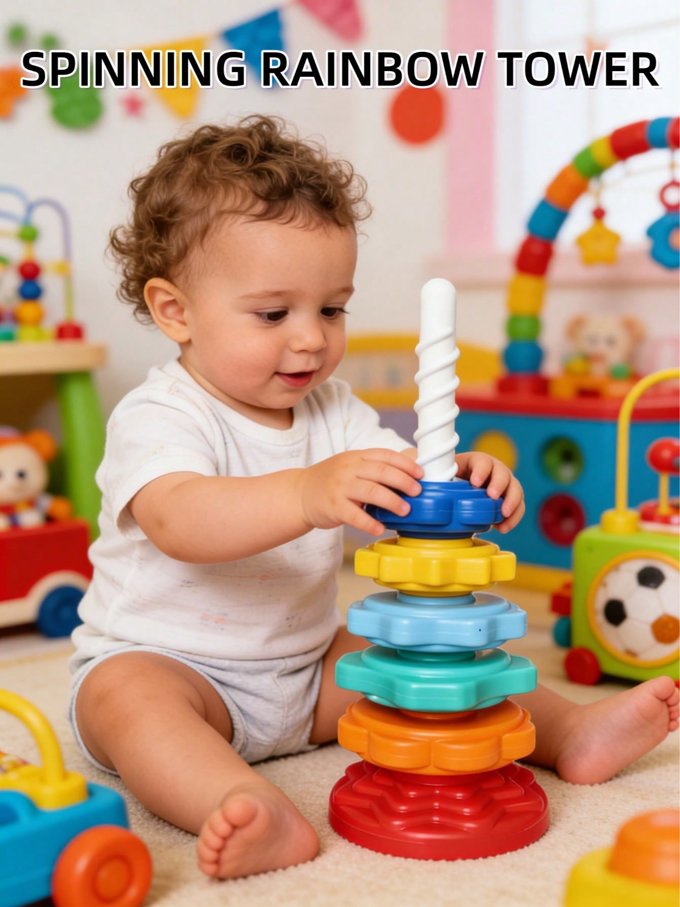 Rainbow Tower Rotating Stacking Toy, Colorful Rings, Children's Educational Early Learning Toy Block Shape Matching, Rotating Toy, Attention Autism Bucket Toy, Rotating Toy, Stacking Toy, Stacking Rin