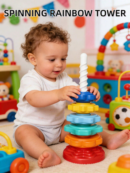 Rainbow Tower Rotating Stacking Toy, Colorful Rings, Children's Educational Early Learning Toy Block Shape Matching, Rotating Toy, Attention Autism Bucket Toy, Rotating Toy, Stacking Toy, Stacking Rin