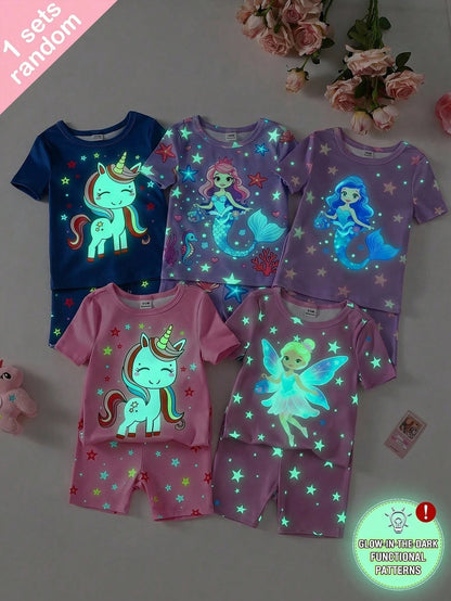 Randomly Sent 1 Set Baby Girl Sweet Cute Elegant Casual Daily Comfortable Soft Skin-Friendly Knit High Elasticity Tight Fabric Fun Multicolor Unicorn Mermaid Princess Fairy Cartoon Glow-In-The-Dark Pr