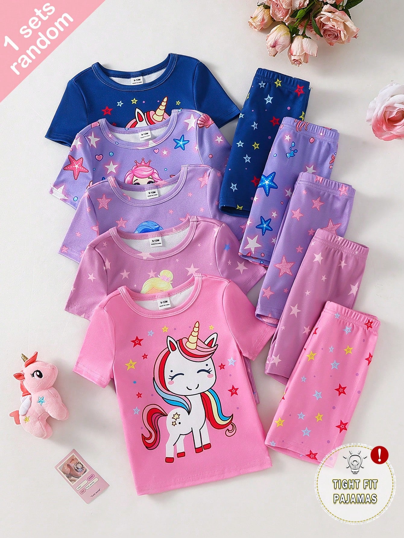 Randomly Sent 1 Set Baby Girl Sweet Cute Elegant Casual Daily Comfortable Soft Skin-Friendly Knit High Elasticity Tight Fabric Fun Multicolor Unicorn Mermaid Princess Fairy Cartoon Glow-In-The-Dark Pr