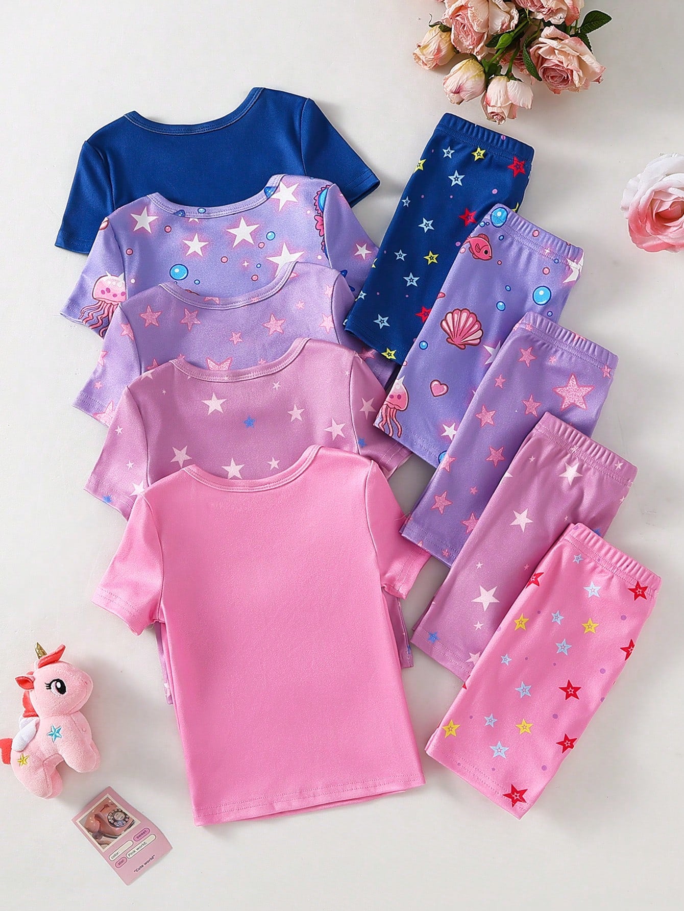 Randomly Sent 1 Set Baby Girl Sweet Cute Elegant Casual Daily Comfortable Soft Skin-Friendly Knit High Elasticity Tight Fabric Fun Multicolor Unicorn Mermaid Princess Fairy Cartoon Glow-In-The-Dark Pr