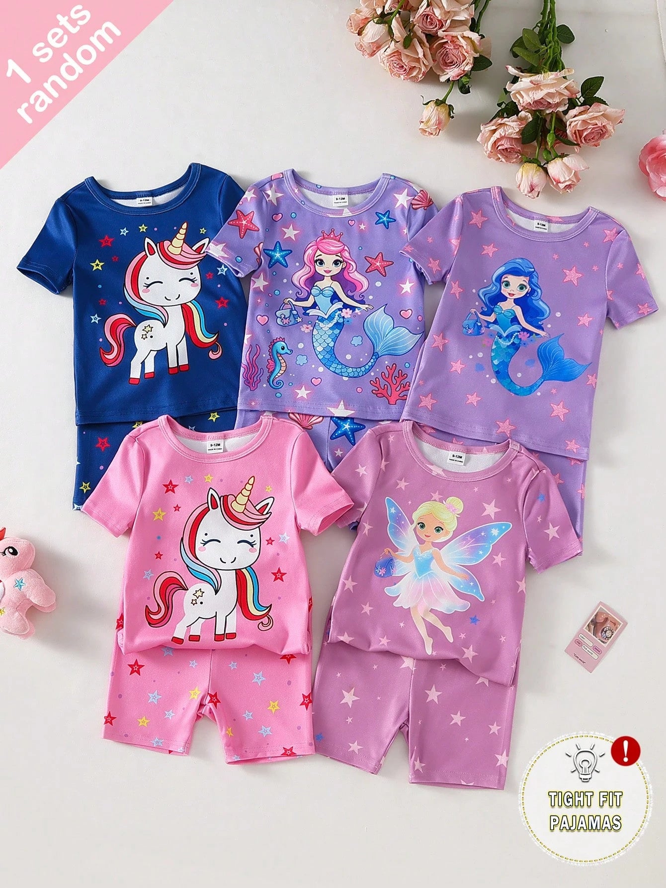 Randomly Sent 1 Set Baby Girl Sweet Cute Elegant Casual Daily Comfortable Soft Skin-Friendly Knit High Elasticity Tight Fabric Fun Multicolor Unicorn Mermaid Princess Fairy Cartoon Glow-In-The-Dark Pr