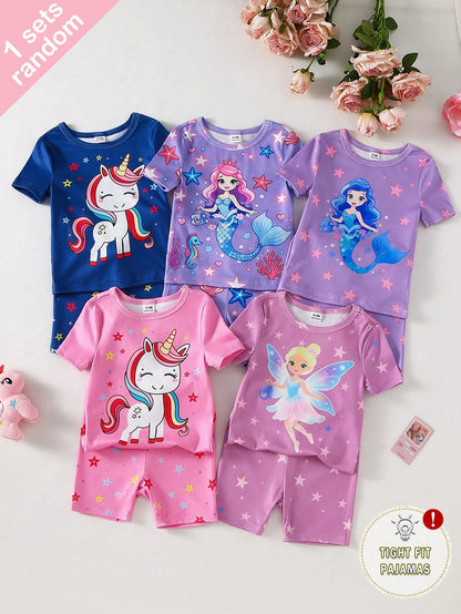 Randomly Sent 1 Set Baby Girl Sweet Cute Elegant Casual Daily Comfortable Soft Skin-Friendly Knit High Elasticity Tight Fabric Fun Multicolor Unicorn Mermaid Princess Fairy Cartoon Glow-In-The-Dark Pr