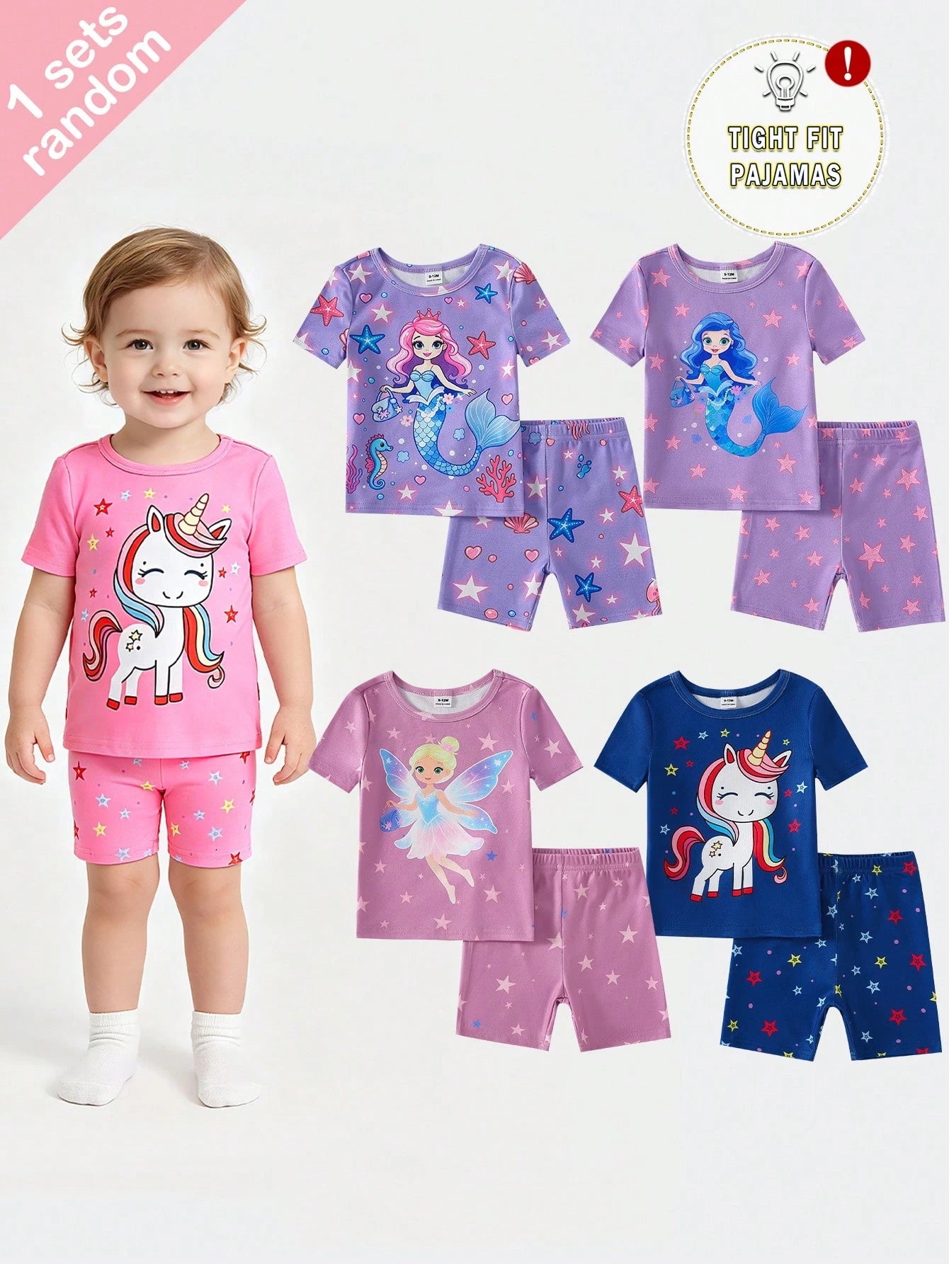 Randomly Sent 1 Set Baby Girl Sweet Cute Elegant Casual Daily Comfortable Soft Skin-Friendly Knit High Elasticity Tight Fabric Fun Multicolor Unicorn Mermaid Princess Fairy Cartoon Glow-In-The-Dark Pr