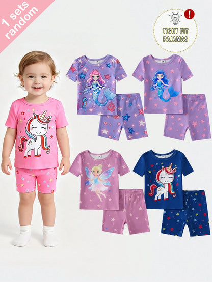 Randomly Sent 1 Set Baby Girl Sweet Cute Elegant Casual Daily Comfortable Soft Skin-Friendly Knit High Elasticity Tight Fabric Fun Multicolor Unicorn Mermaid Princess Fairy Cartoon Glow-In-The-Dark Pr