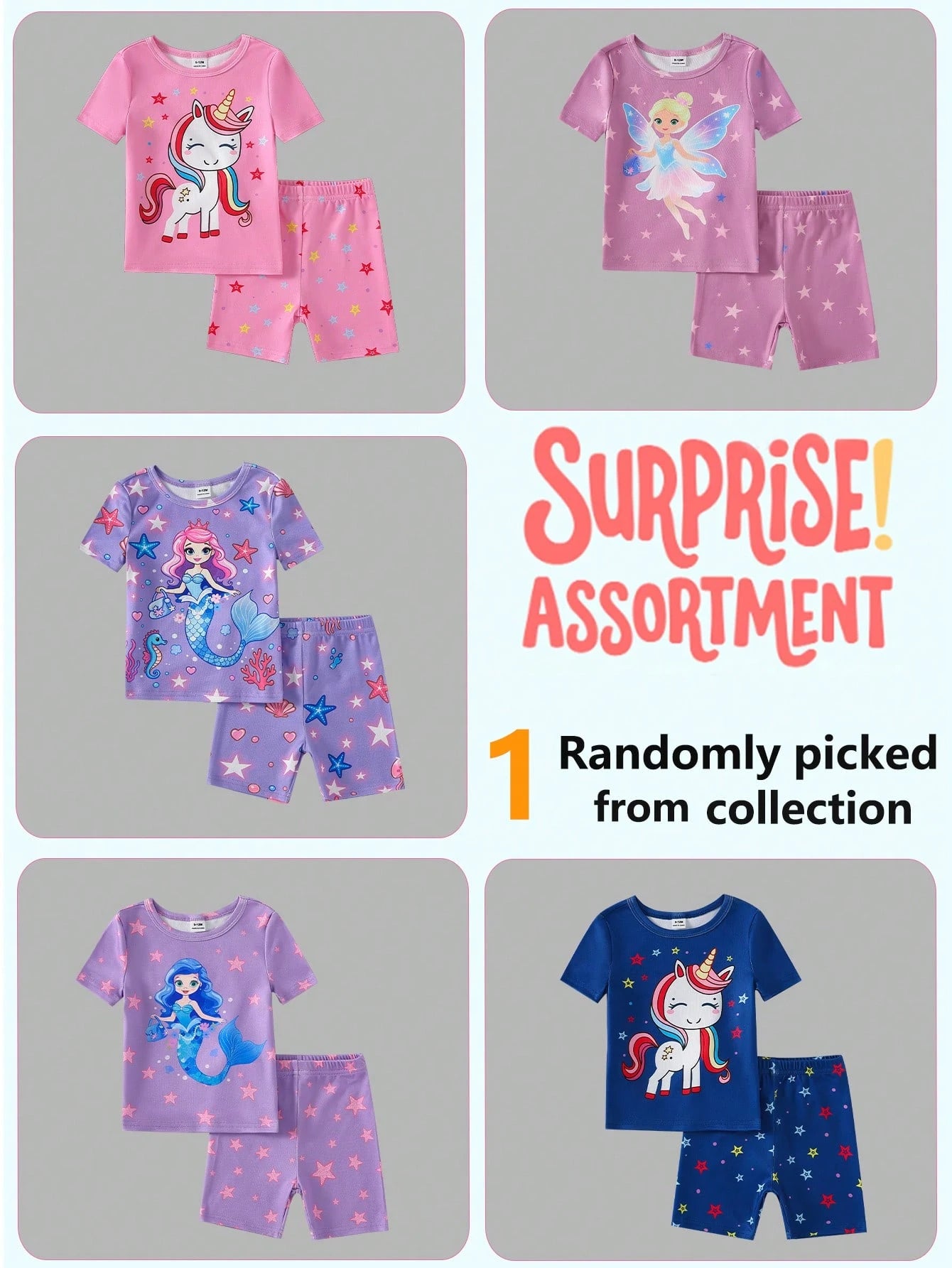 Randomly Sent 1 Set Baby Girl Sweet Cute Elegant Casual Daily Comfortable Soft Skin-Friendly Knit High Elasticity Tight Fabric Fun Multicolor Unicorn Mermaid Princess Fairy Cartoon Glow-In-The-Dark Pr