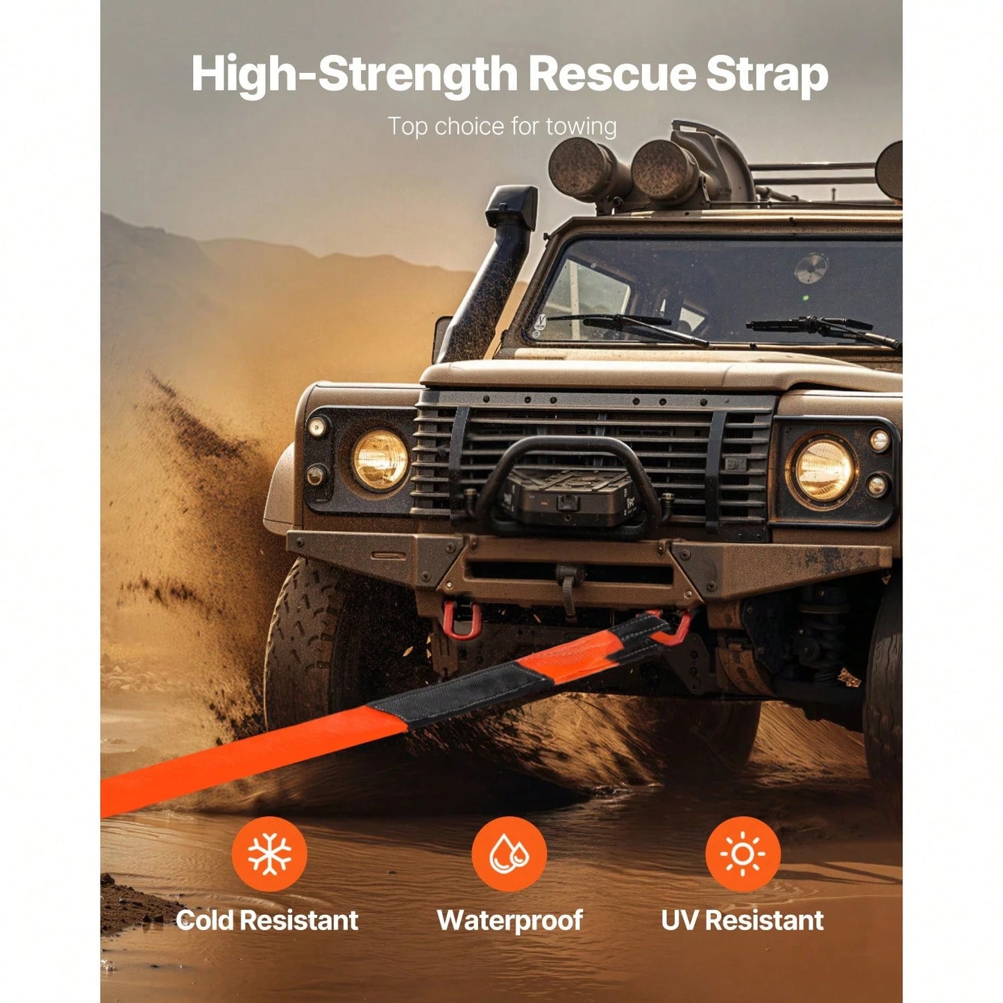 Recovery Tow Strap 3 Inches, 8 Feet 36,000 Lbs Break Strength, Triple Reinforced Loop Straps, Tree Saver, Winch Line Extension Strap, Off Road Towing And Recovery, Extreme Weather Resistance
