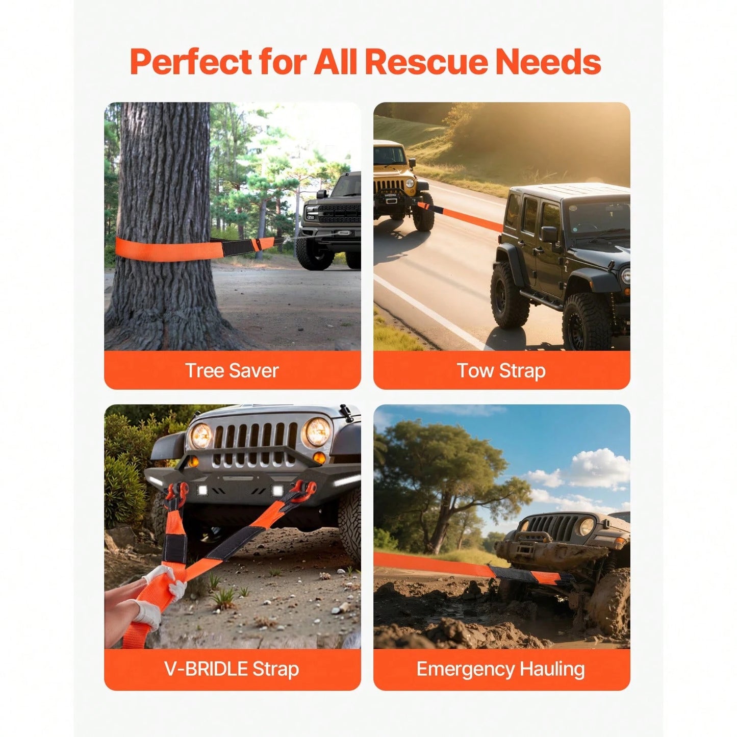 Recovery Tow Strap 3 Inches, 8 Feet 36,000 Lbs Break Strength, Triple Reinforced Loop Straps, Tree Saver, Winch Line Extension Strap, Off Road Towing And Recovery, Extreme Weather Resistance