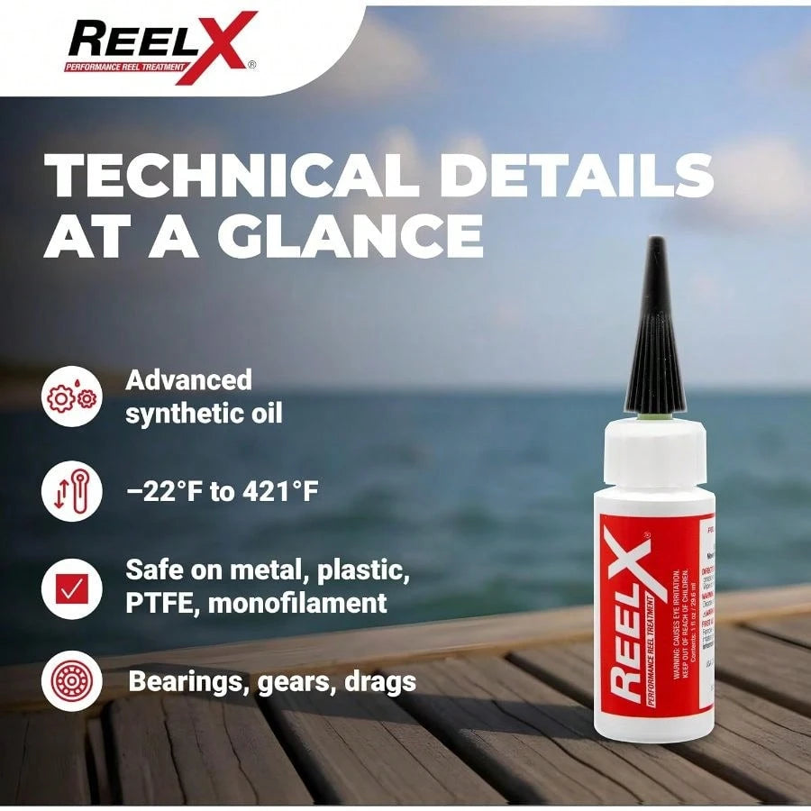 ReelX Fishing Reel Lubricant, Extreme-Pressure Anti-Corrosion Oil Bearings, Spinning, Baitcasting, Spincast, Fly, Trolling Reels, Smooth Casting Saltwater Freshwater 1 Oz