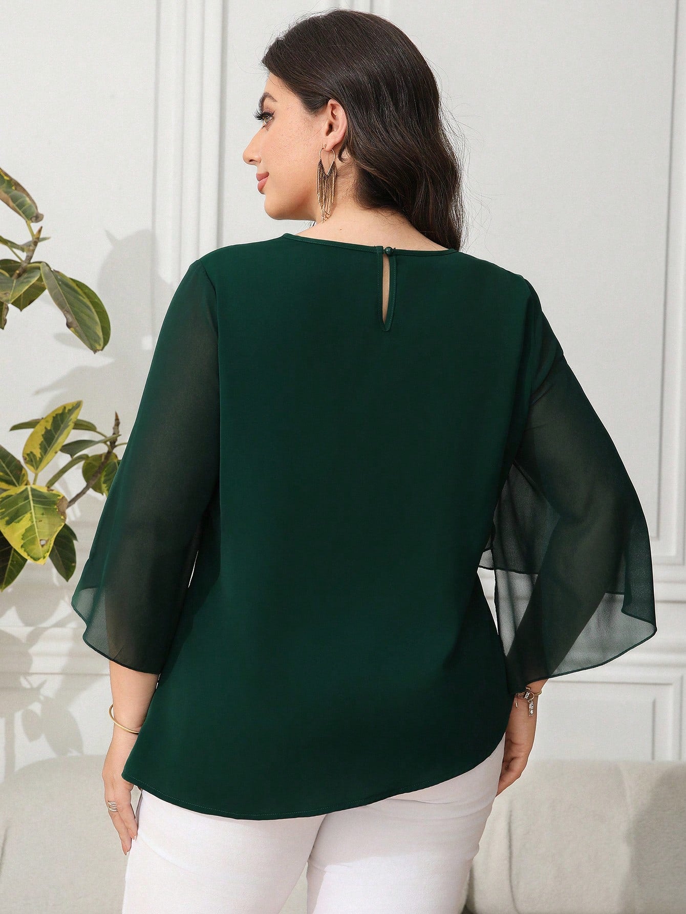 Reflora Plus Size Women's Dark Green Elegant Blouse Autumn Dinner Tops Stylish Casual Office Formal Business Wear Modest Wedding Guest Teachers' Day 2025 New