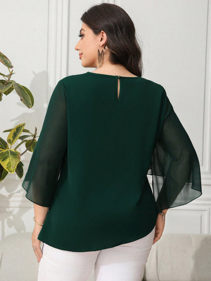 Reflora Plus Size Women's Dark Green Elegant Blouse Autumn Dinner Tops Stylish Casual Office Formal Business Wear Modest Wedding Guest Teachers' Day 2025 New
