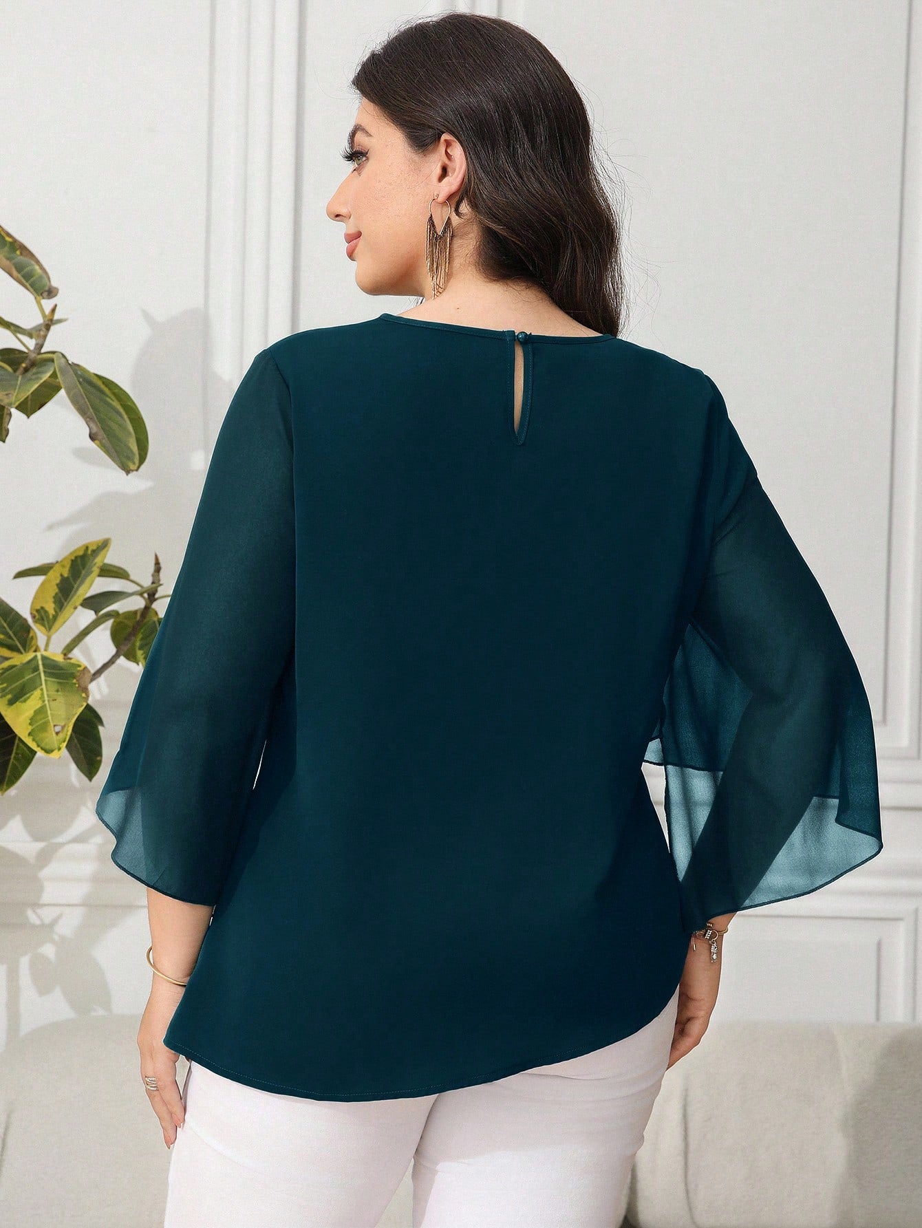 Reflora Plus Size Women's Dark Green Elegant Blouse Autumn Dinner Tops Stylish Casual Office Formal Business Wear Modest Wedding Guest Teachers' Day 2025 New