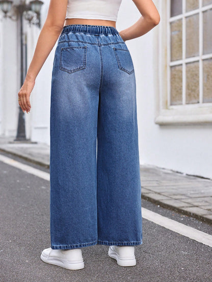 Relaxed Wide-Leg Jeans, Blue,Summer Boho Thin Denim Wide-Leg Pants