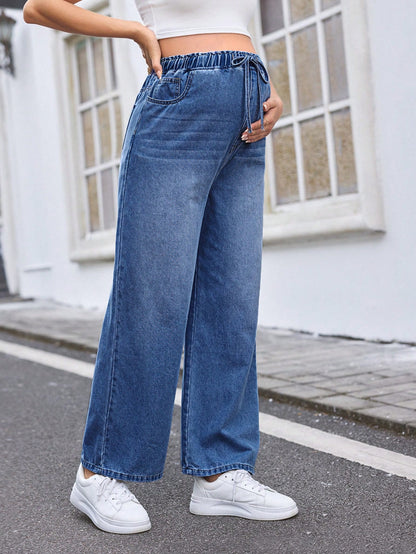 Relaxed Wide-Leg Jeans, Blue,Summer Boho Thin Denim Wide-Leg Pants