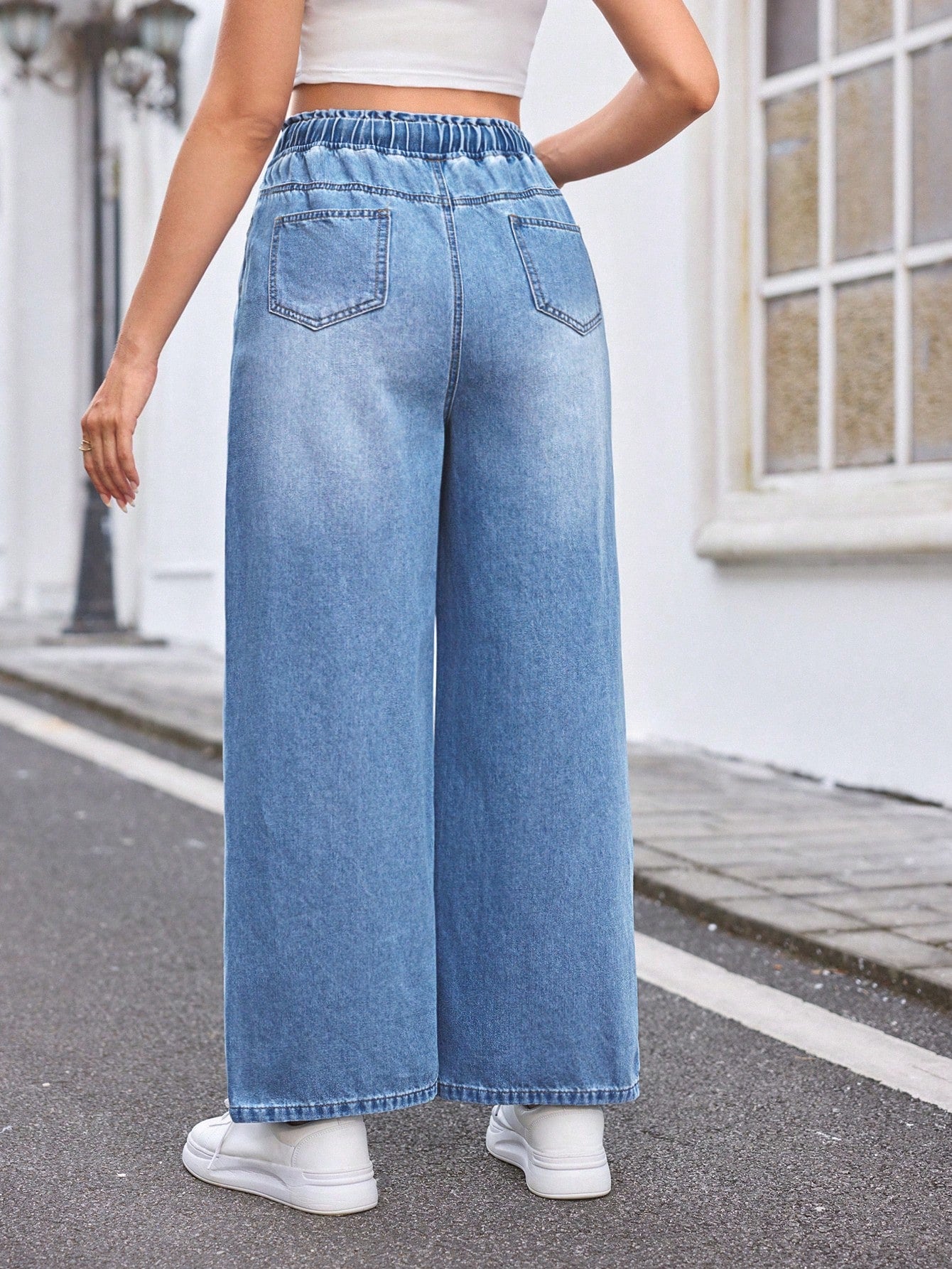 Relaxed Wide-Leg Jeans, Blue,Summer Boho Thin Denim Wide-Leg Pants