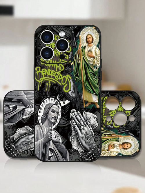 Religious Art Phone Case| Jesus Iconography & Sacred Symbols Design| Soft TPU Shockproof Cover| Classic Straight Edge & Precision Cutouts| For IPhone 16/15/14/13/12/11/X/XS Plus Pro Max