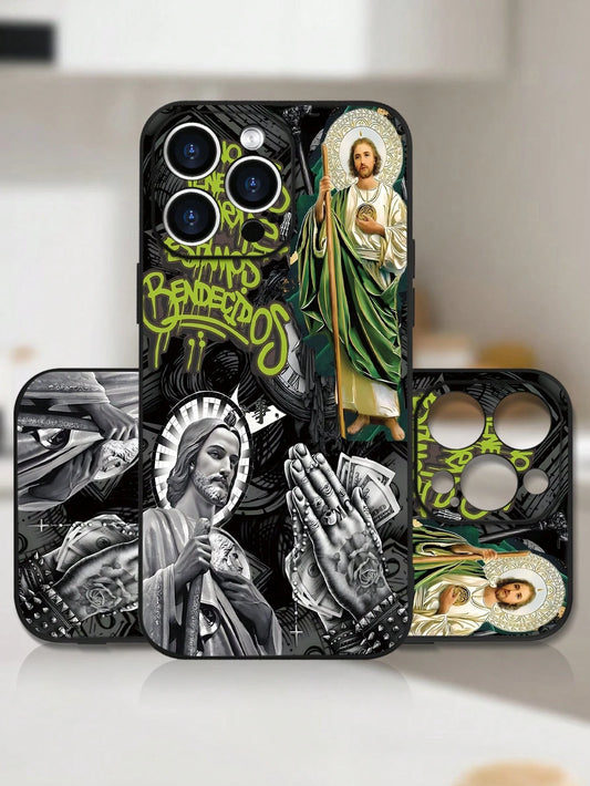 Religious Art Phone Case| Jesus Iconography & Sacred Symbols Design| Soft TPU Shockproof Cover| Classic Straight Edge & Precision Cutouts| For IPhone 16/15/14/13/12/11/X/XS Plus Pro Max
