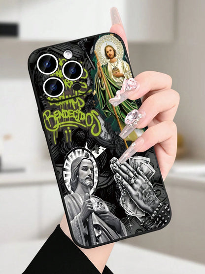 Religious Art Phone Case| Jesus Iconography & Sacred Symbols Design| Soft TPU Shockproof Cover| Classic Straight Edge & Precision Cutouts| For IPhone 16/15/14/13/12/11/X/XS Plus Pro Max