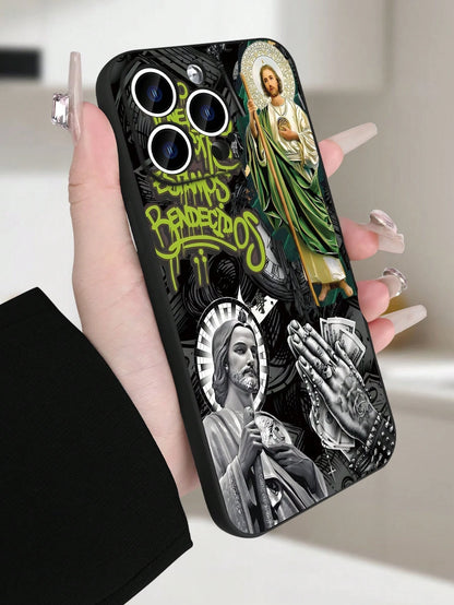 Religious Art Phone Case| Jesus Iconography & Sacred Symbols Design| Soft TPU Shockproof Cover| Classic Straight Edge & Precision Cutouts| For IPhone 16/15/14/13/12/11/X/XS Plus Pro Max