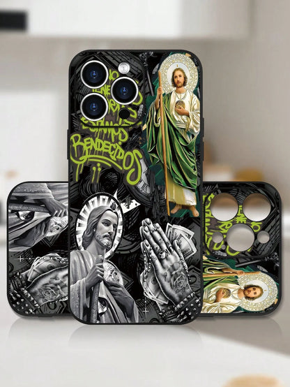 Religious Art Phone Case| Jesus Iconography & Sacred Symbols Design| Soft TPU Shockproof Cover| Classic Straight Edge & Precision Cutouts| For IPhone 16/15/14/13/12/11/X/XS Plus Pro Max