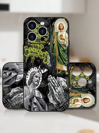Religious Art Phone Case| Jesus Iconography & Sacred Symbols Design| Soft TPU Shockproof Cover| Classic Straight Edge & Precision Cutouts| For IPhone 16/15/14/13/12/11/X/XS Plus Pro Max