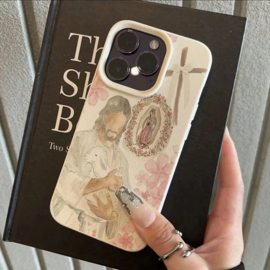 Religious Mythological Figure TPU Material 1pc Religious Icon Soft Sakura Pattern Phone Case Compatible With Iphone 17 Pro Max/17/16 Pro Max/15/13/12/11, S20 FE/A15/S24/A55, Note 11/12/13 Pro, Full-Bo