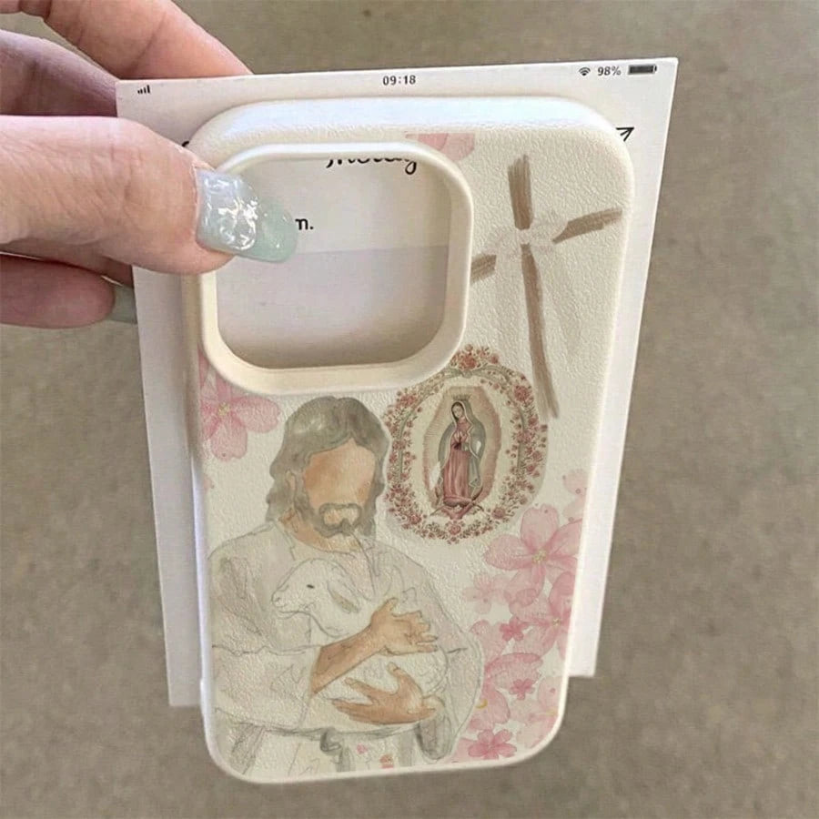 Religious Mythological Figure TPU Material 1pc Religious Icon Soft Sakura Pattern Phone Case Compatible With Iphone 17 Pro Max/17/16 Pro Max/15/13/12/11, S20 FE/A15/S24/A55, Note 11/12/13 Pro, Full-Bo